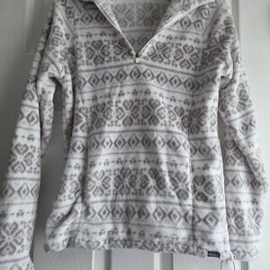 Eddie Bauer Patterned Fleece Pullover 1/4 Zip Gray White Cozy Jacket Size S